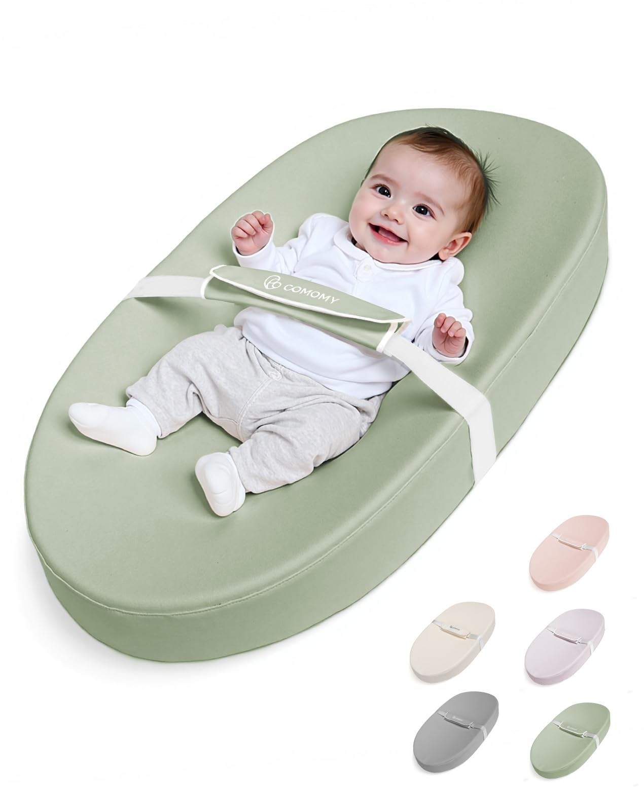 COMOMY Veganes Leder Wickelauflage 80x40cm | Wasserdicht & Abwaschbar Wickelunterlage mit Sicherheitsgurt & Anti-Rutsch-Design | Weiche Leichte Wickelmatte (Grün)