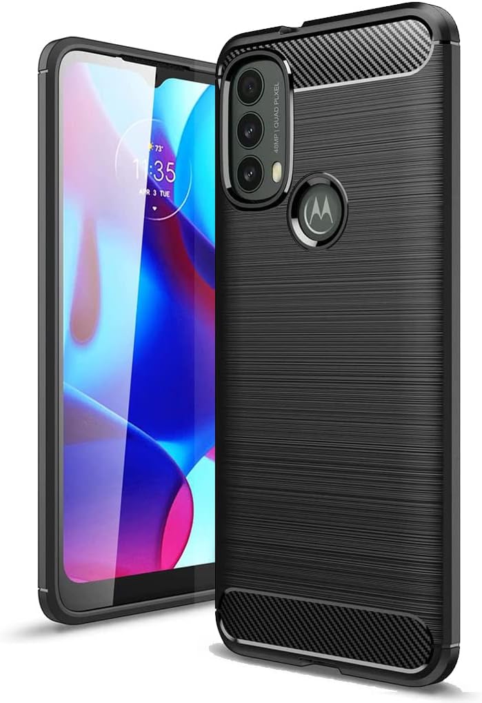 GAPlus Moto E20 E30 E40 Case - Black Ultra Slim Carbon Fibre Shockproof Bumper Case Cover For Motorola Moto E20