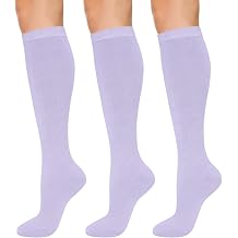KONY Womens Cotton Knee High Socks, 3 Pairs, Solid & Striped Colors