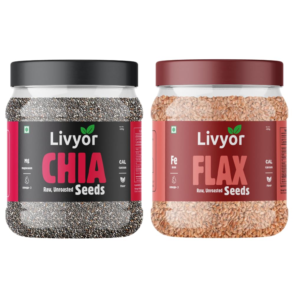 Livyor Raw Chia Seeds and Flax Seeds Combo for Weight loss | Mix Seeds for eating (Chia 400g + Flax 400g) (B0CBK4M87N) Amazon Price History, Amazon Price Tracker