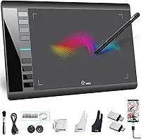 Tablet de desenho gráfico UGEE M708 V2, para Android e Windows, 25 x 15 cm, ultrafino, grande, para desenho gráfico, bloco de arte com 8 teclas de atalho, caneta sem bateria com 8.192 níveis para