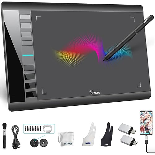 UGEE Graphics Drawing Tablet, M708 V2 Upgrade Support Android Device,10x6 Inch Ultra Thin Large Digital Graphic Tablets for PC, Pad with 8 Hot Keys 8192 Level Battery-Free Stylus for Creation Sketch