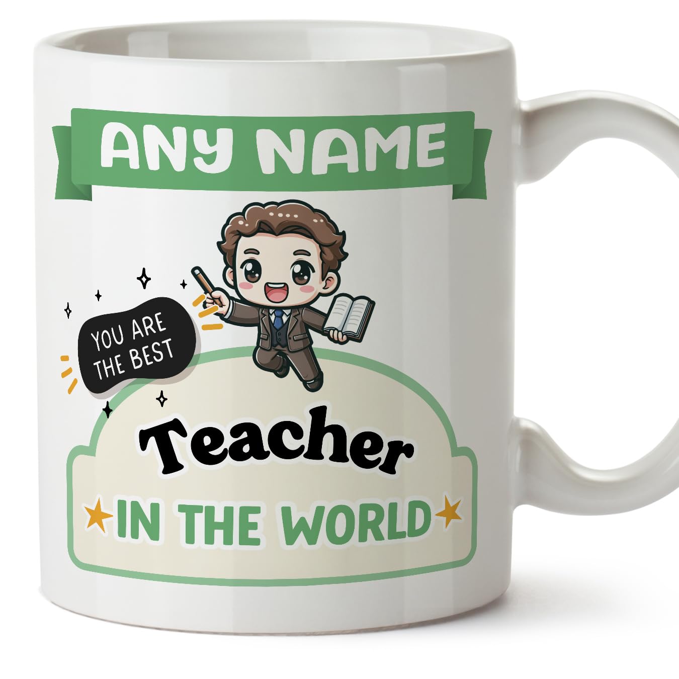 MUGFFINS Personalised Mug for Teacher man - in English - Best in the World - Kawaii - Funny Custom Gift for Colleagues - Ceramic 11oz Mug — image 1