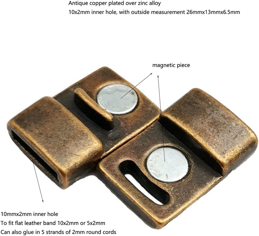 10 Pieces for 10x2 Leather Strip Glue Magnetic Clasps and Closure Antique Copper,10mm Copper Bracelet End Clasps 10mmx2mm Inner Hole - Image 2