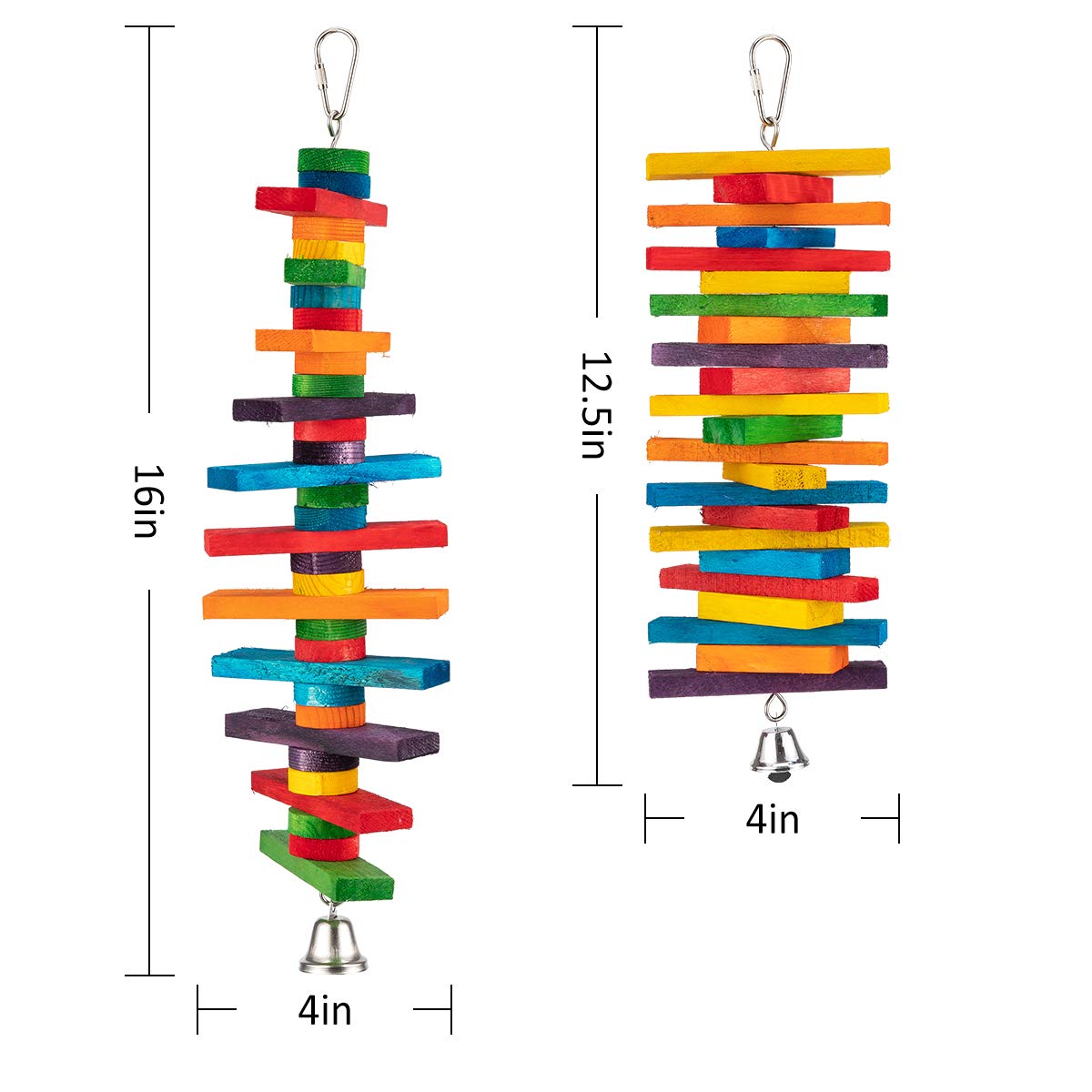 MEWTOGO 2Pcs Bird Toys - Parrot Toys with Multicolored Natural Wooden Blocks, Bird Chewing Sticks Toys for Conures Parakeets Cockatiels Lovebirds African Grey Macaws Amazon Parrots Gift - image 6