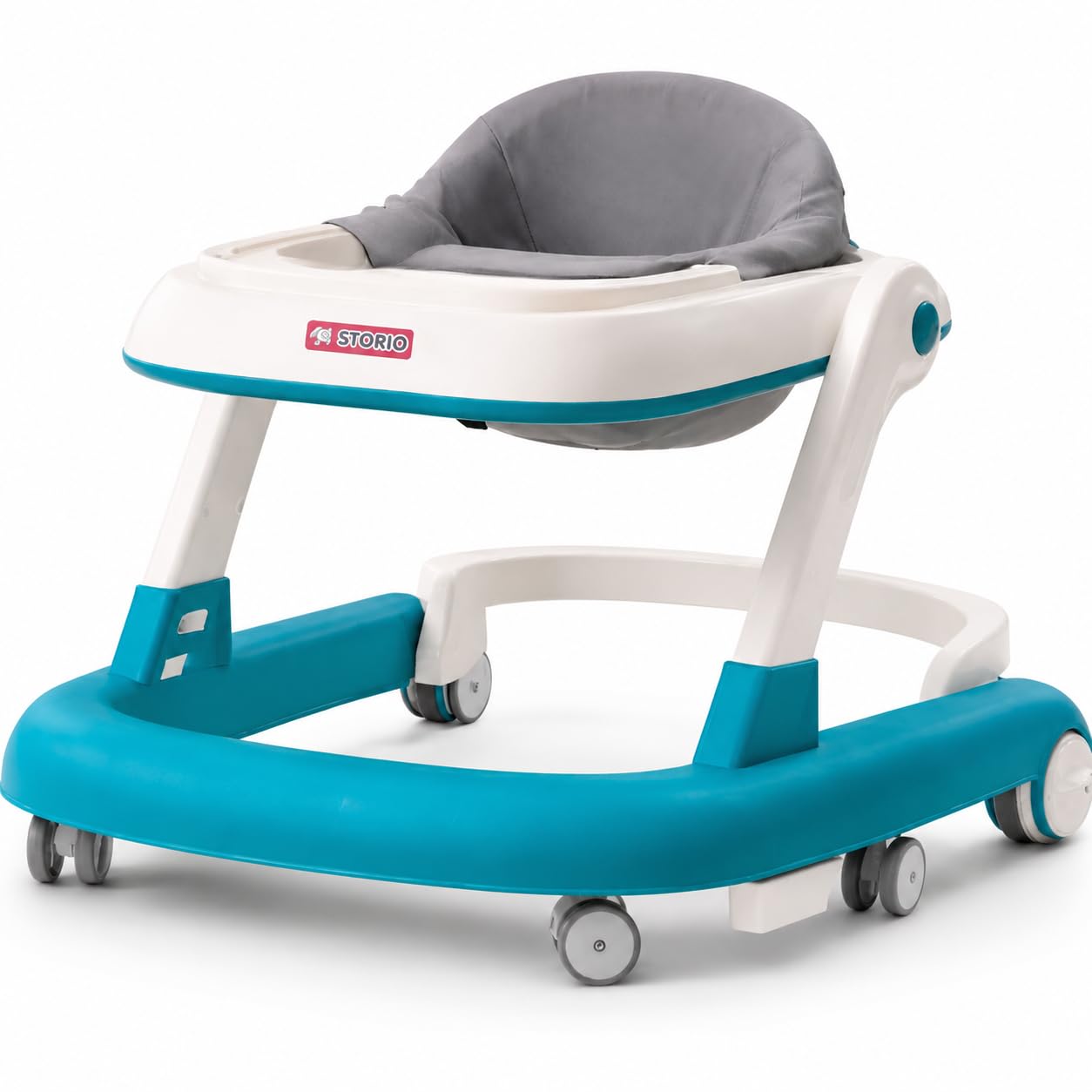 Storio Baby Walker for 6–18 Months 360° Rotatable | 3-Level Adjustable Height Walker with Food Dining Tray | 6 Wheels, Foldable & Safe Baby Activity Walker for Boys & Girls - Sea Green-image-4