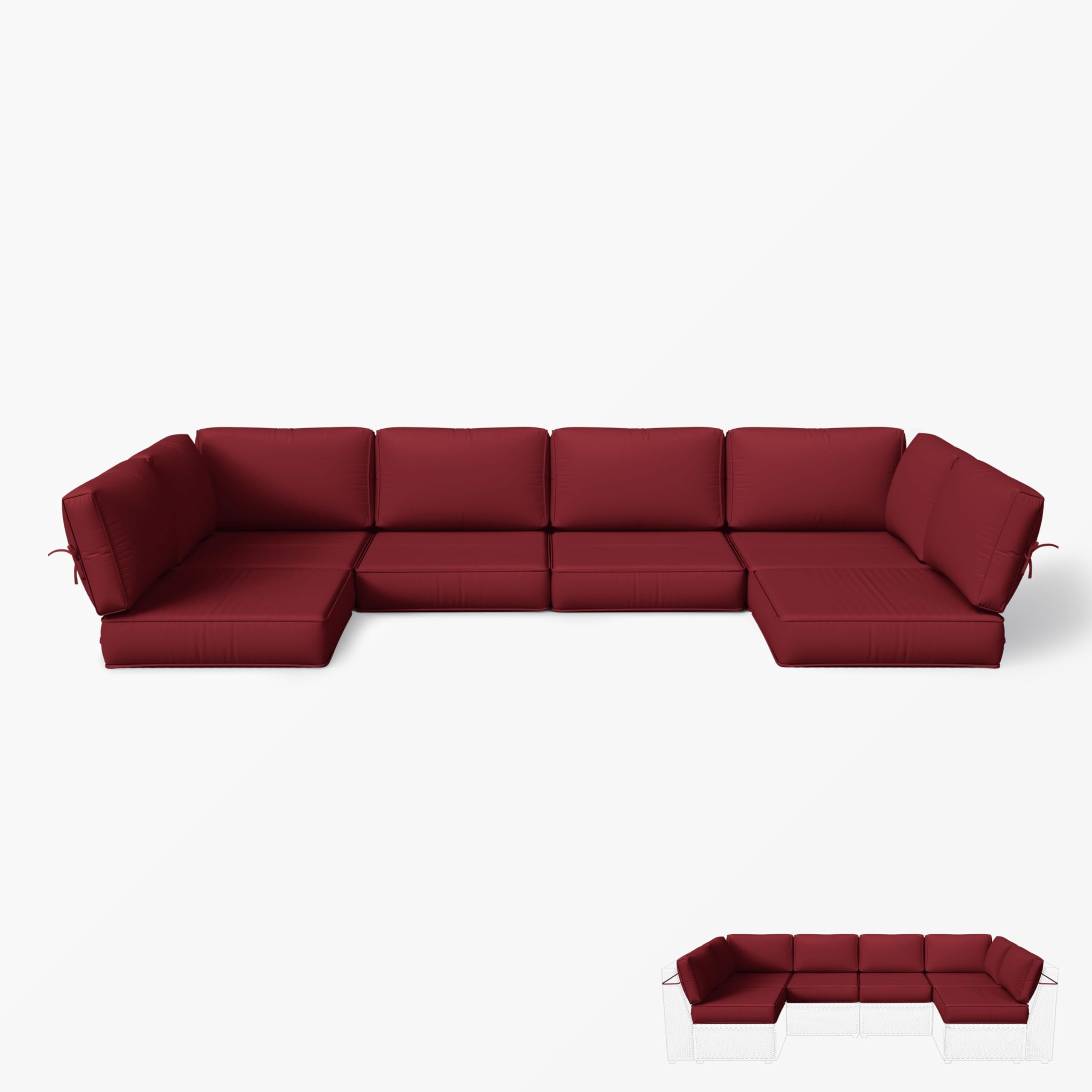 Snubbull Outdoor Replacement Cushions for Patio Furniture, 5" Foam High-Density, 14-Piece Water-Resistant Outdoor Cushion for 6-Seat Sectional Patio