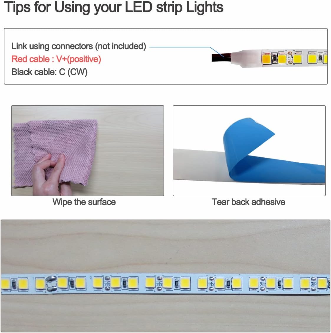 12V LED Strip Lights, 16.4ft Natural White 4000K Light Strips SMD 5054 IP20 120 LEDs/M, Total 600 LEDs Super Bright Rope Light Strip for Home, Shelf, Kitchen Decoration