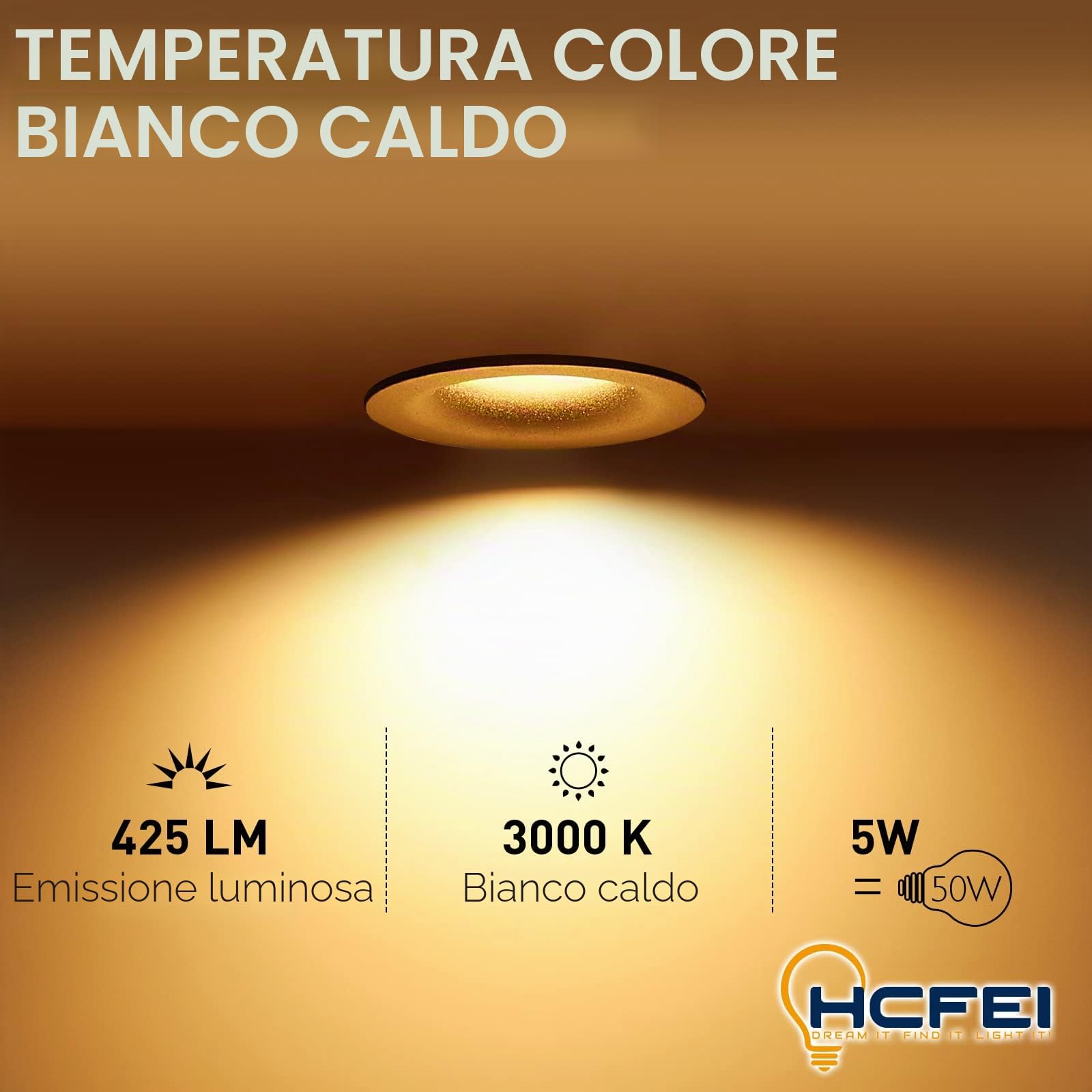 HCFEI Set di 6 faretti da incasso a LED, rotondi, colore nero, 5 Watt, luce bianca calda, dimmerabili, 230 V, piatti, diametro foro da 68-76 mm, faretti da incasso a soffitto, faretti da incasso a