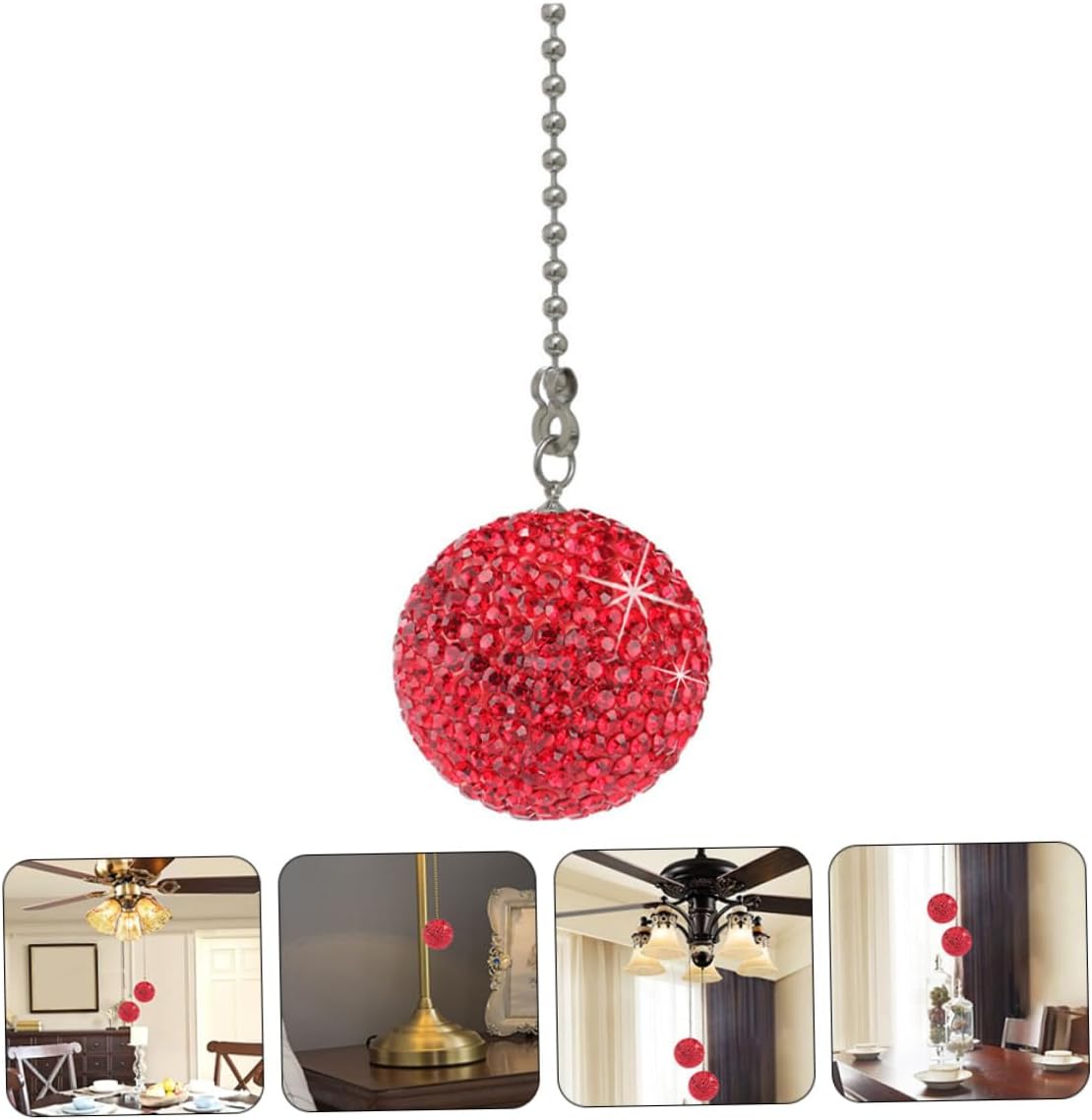Mikikit 3sets Decorative Rhinestone Ceiling Fan Pull Chain Design and Rhinestone Material for Home Office Kitchen and Living Room Decor