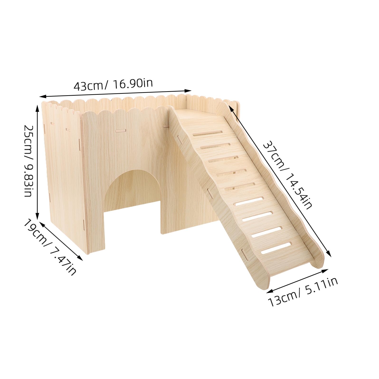 Mehrkammer Holzgras Haus mit Rampe für Meerschweinchen und Chinchillas Hohles Design Leicht zu Reinigen für Kleintier Gehege und Spielbereiche