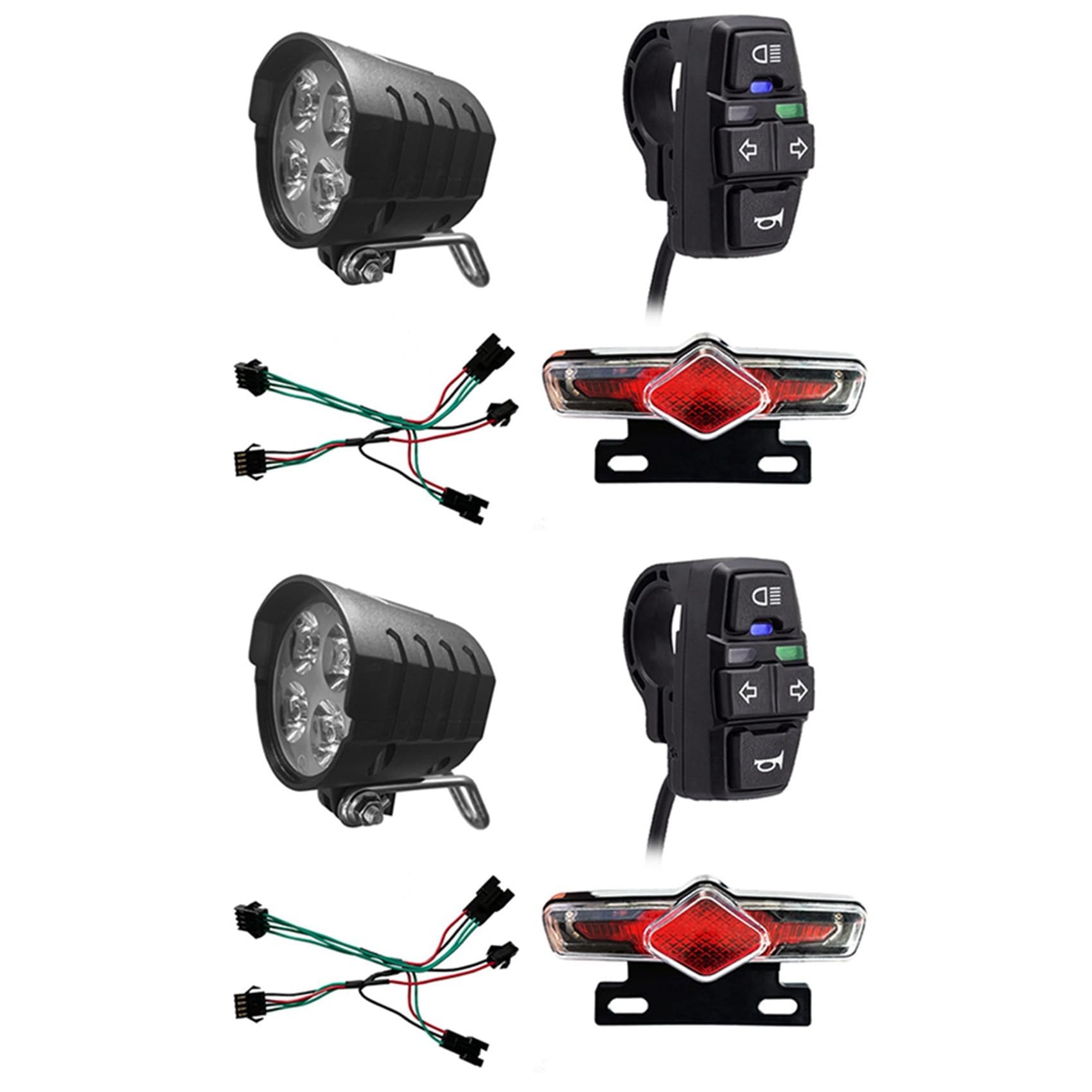 Lot de 2 feux et arrière pour vélo électrique - Entrée 36 V 48 V 52 V 60 V - Avec DK336 - Interrupteur de rotation - Éclairage de vélo électrique