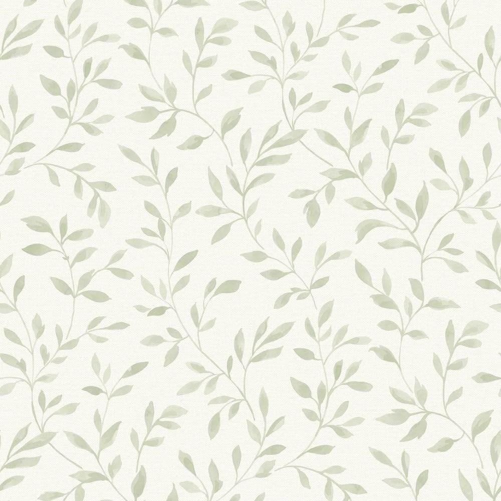 Yöl Sage Green Narine Wallpaper - Floral Leaves Trail Botanical Naturistic - Textured Paste The Wall Vinyl