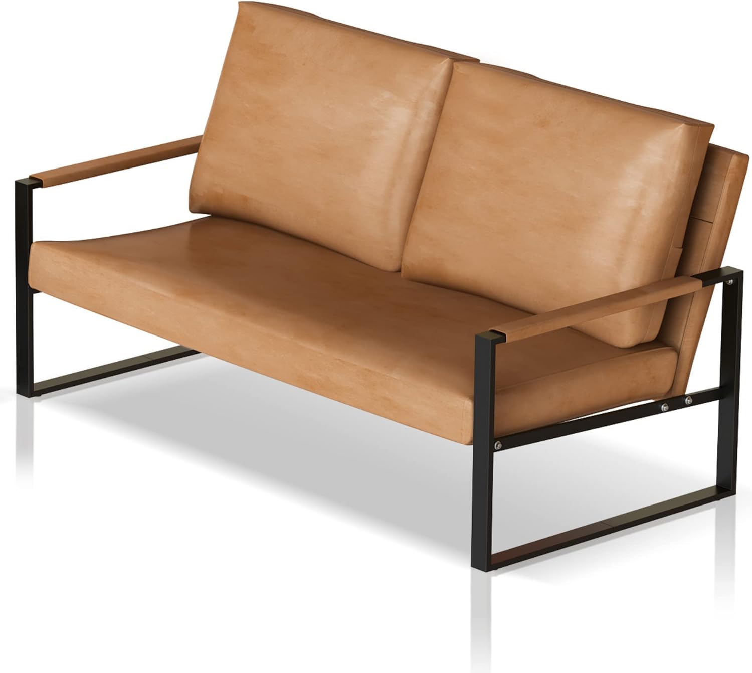 AWQM PU Leather Love Seats Sofa, 45" Mini Upholstered Couch for Small Space, Modern Accent Chair with Armrest & Removable Cushions, 2-Seater Lounge for Living Room, Office (Brown) (CXY45I2SLS-BW)
