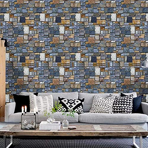 Image of Impression Modern Brick Stone Home Wallpaper, 3D Pattern Self Adhesive Peel and Stick Waterproof HD Wallpaper (PVC Vinyl Stickers, 500 x 45 cm, Multicolour)