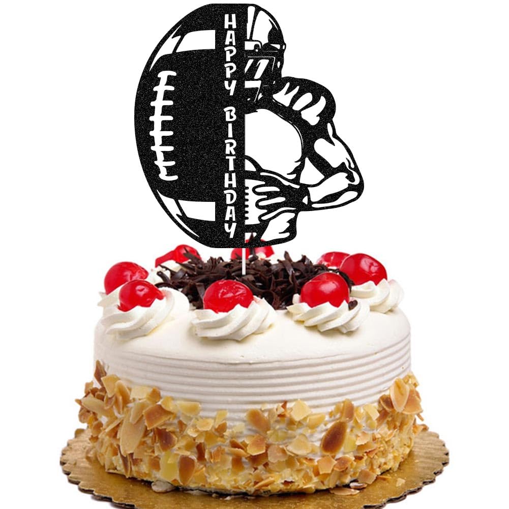 Football Happy Birthday Cake Topper Rugby Ball Bowl Cake Decor Super Touchdown Sport Theme Birthday Party Decorations Black Glitter