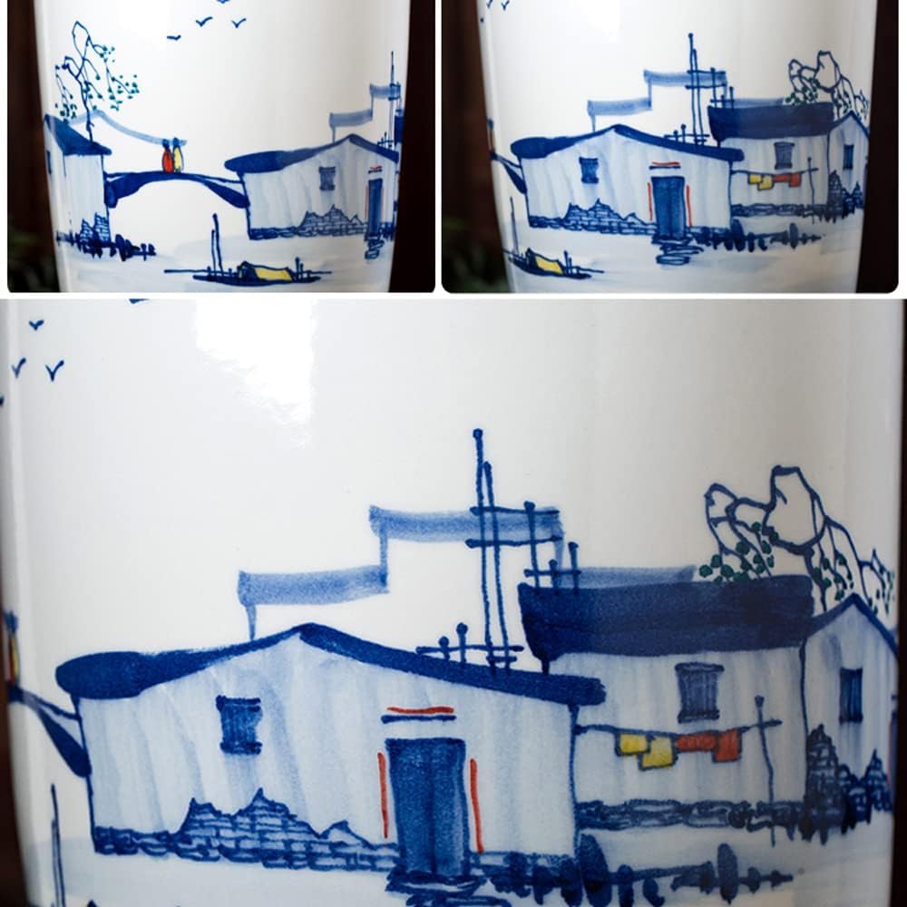 Ceramiczna doniczka w stylu Chinoiserie, niebiesko-biała, ceramiczna doniczka dekoracyjna z otworem drenażowym - A