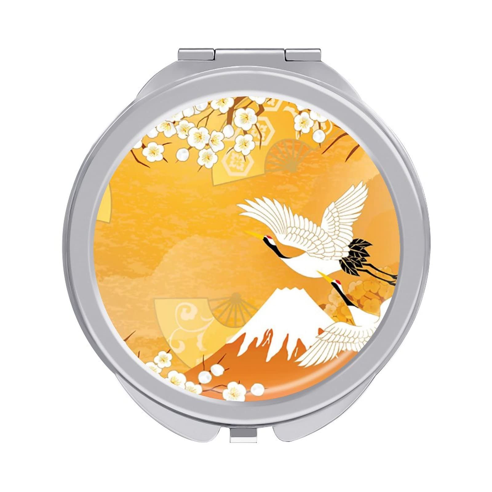 Amazon.co.jp: 化粧鏡 化粧ミラー 色 ツル 鶴 和風 和柄 日本 ポケット