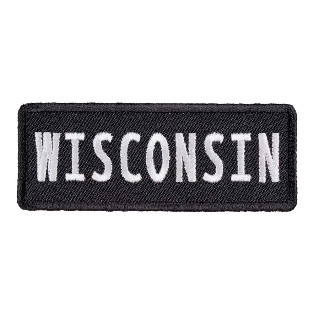 PatchStop State of Wisconsin Iron On Patches for Clothing | Sew On Motorcycle Patch for Jackets Backpacks Luggage Suitcase | Black and White