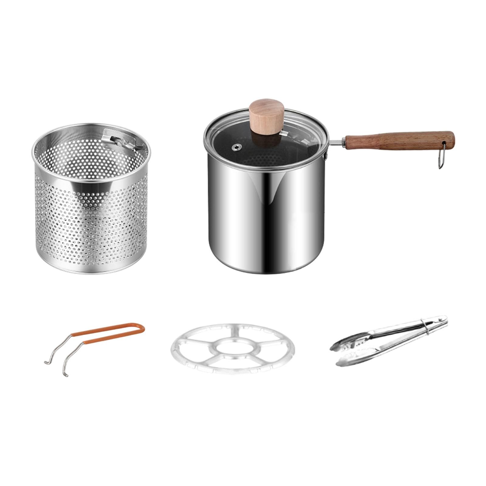Fryer Pan French Fries Cooker with Lid Home Mini Pot Mi | Fryer Pan French Fries Cooker with Lid Home Mini Pot Milk Deep style C Stainless Steel-image-25