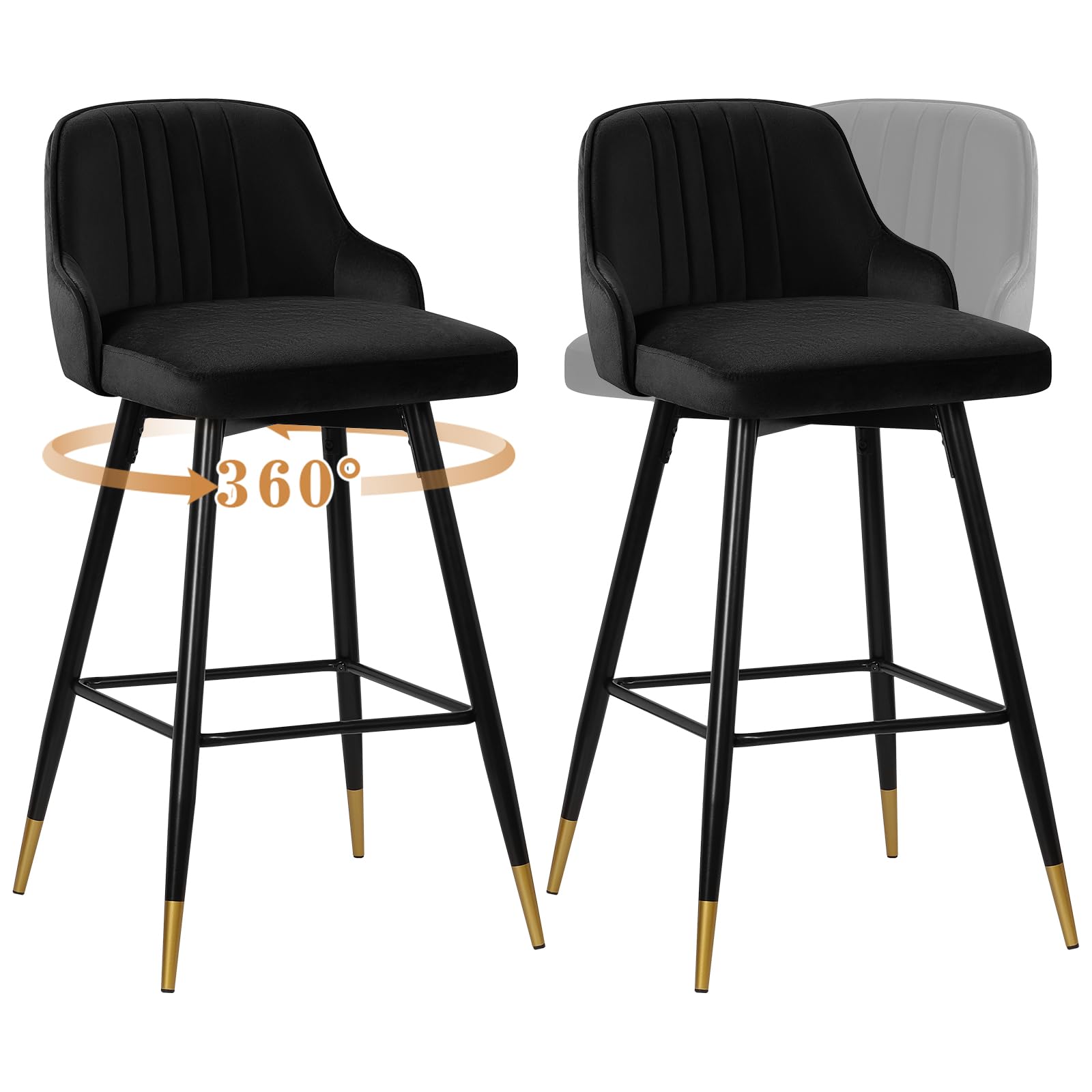 Sponsored Ad – Bekrvio Swivel 65cm Counter Height Bar Stools Set of 2,Velvet Upholstered Kitchen Stools with Back,For 88–95cm Kitchen Island & Counter,Metal Frame, Support 150kg
