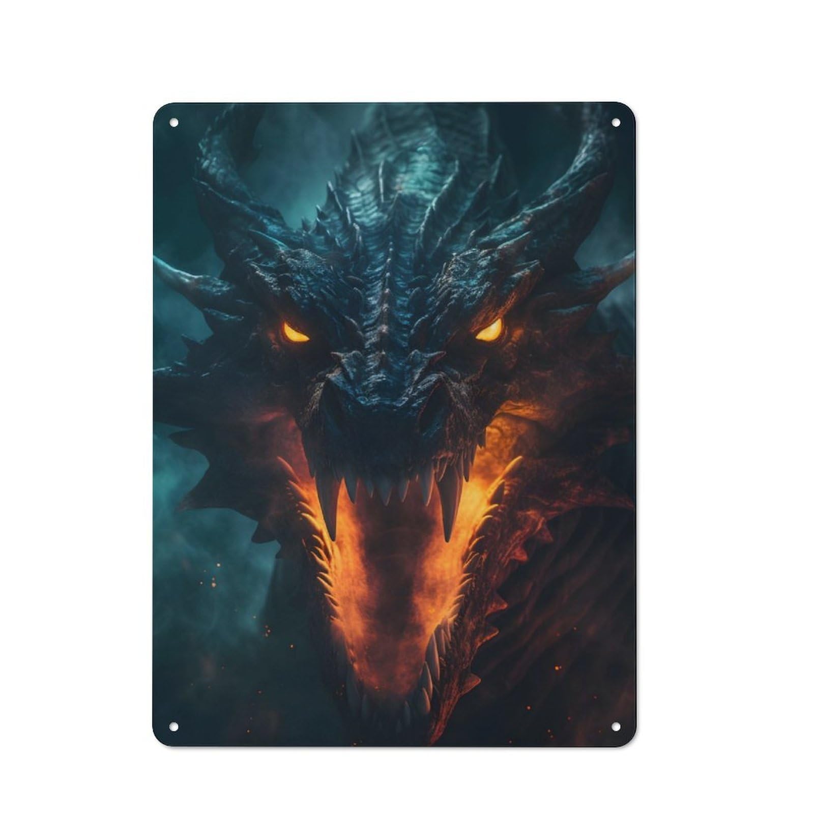 Junmoney Fiery Dragon Breath Metal Sign 40X30cm With For Hallway Wall, Vintage Decor, For Garage, Workshop And Man Cave Decoration