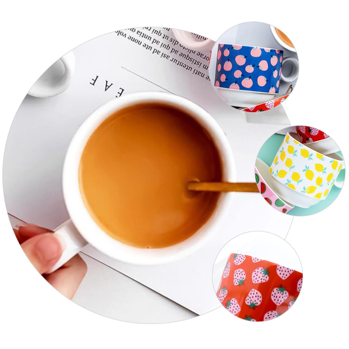 Housoutil Set di 4 Tazzine da caffè Design Creativo in Ceramica Impilabili Supporto in Ferro Salvaspazio da 200ml per Casa e Negozio