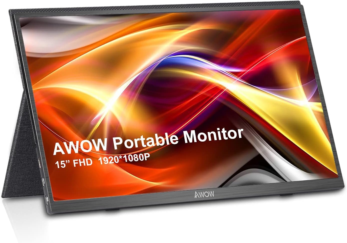 AWOW Monitor Portatile 15.8 Zoll – 1920x1080 FHD IPS Bildschirm mit HDMI & USB Type-C für Computer, Smartphones, Spielekonsolen – Schwarz (Pollici, 15)