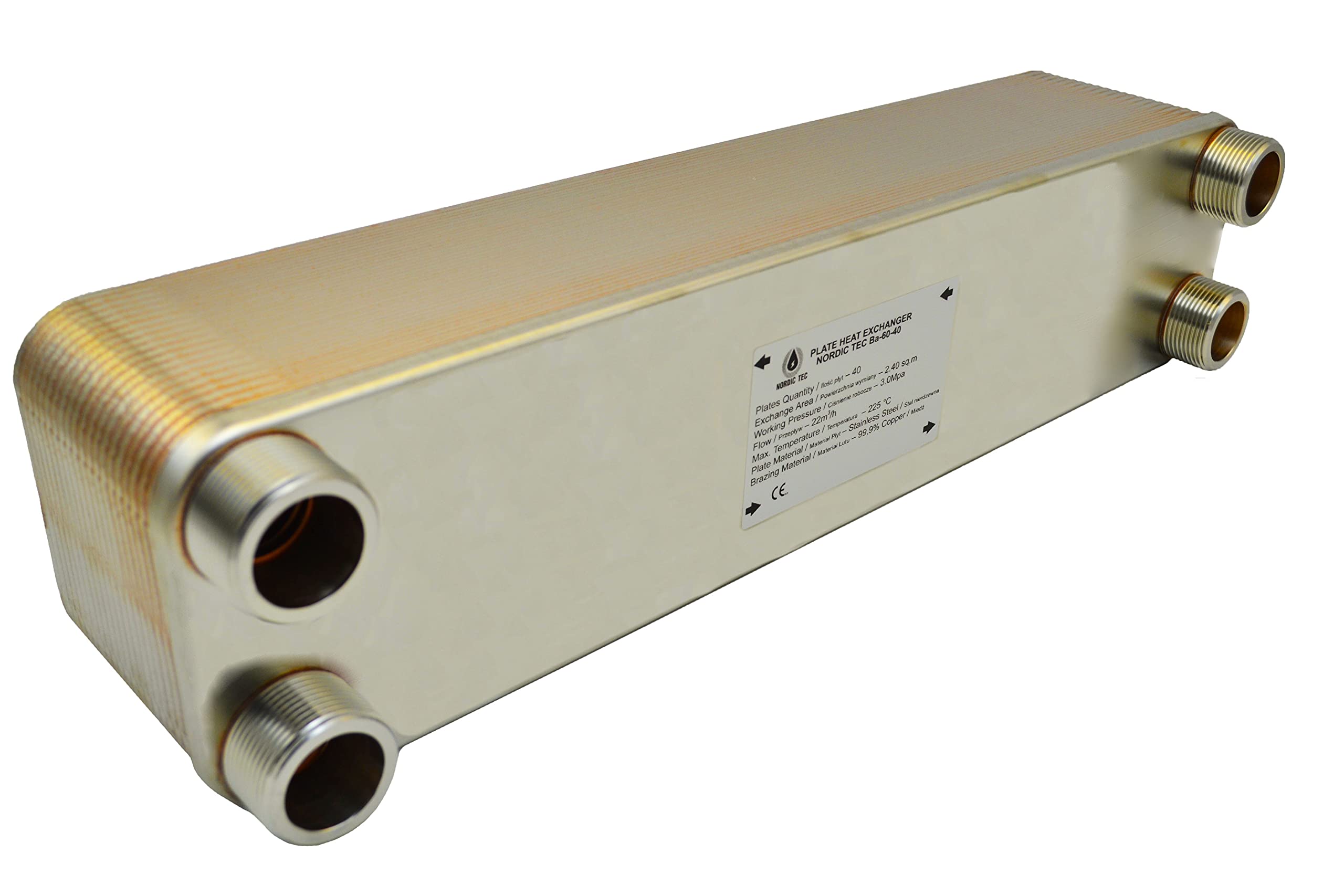 Nordic Tec Ba-60-40 - Scambiatore di calore a pannello, in acciaio INOX, 40 piastre da 440 kW da 5/4", 1 1/4" (solo scambiatore di calore)