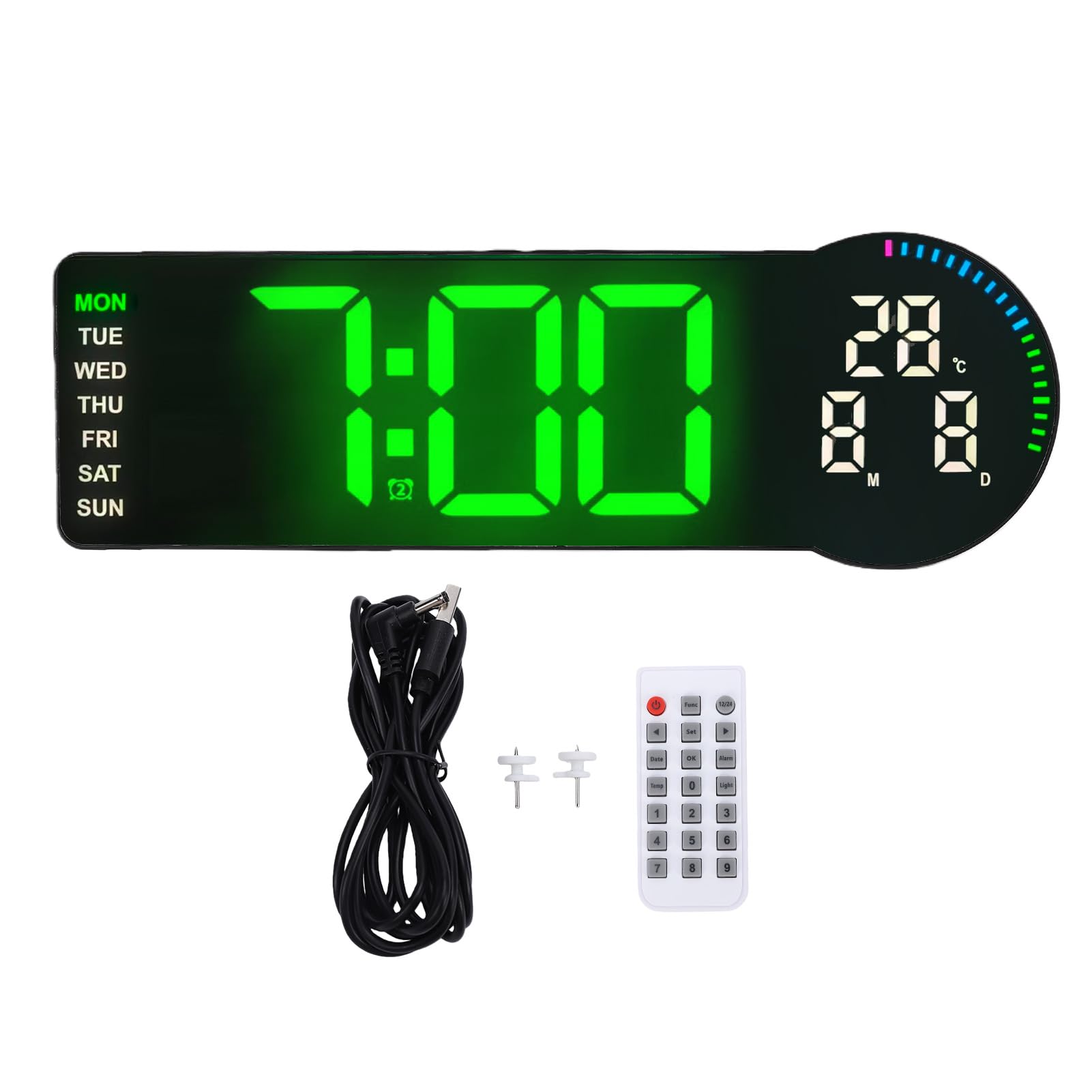 Fockety Digitale Wanduhr, LED-Digitaluhr mit Großem Display, Automatische Dimmung, Wanduhr mit Datum, Woche, Temperatur, Countdown, Fernbedienung, Schlummerfunktion, 12/24 Stunden,