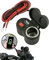 Carregador USB Moto 12V À Prova D'Água Entrada Isqueiro Tomada Adaptador Led Suporte Interruptor Instalação Rápida Cabo 1,20m Guidão Carrega Celular GPS Acessórios 10A Universal Resistente