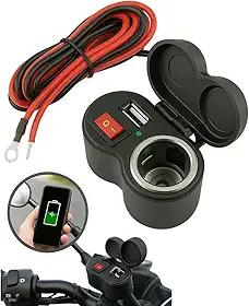 Carregador USB Moto 12V À Prova D'Água Entrada Isqueiro Tomada Adaptador Led Suporte Interruptor Instalação Rápida Cabo 1,20m Guidão Carrega Celular GPS Acessórios 10A Universal Resistente