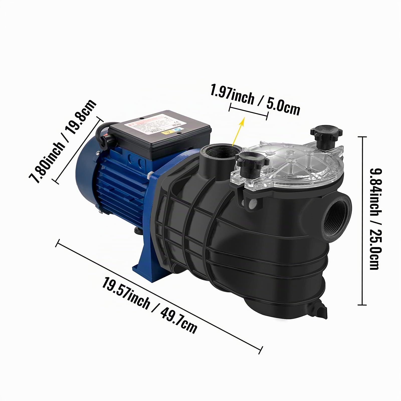 VEVOR Pompa Piscina Filtrazione 12000 L/h, 1 HP Pompa Circolazione Acqua con Cestello Filtro Rimovibile, Filtro 750 W, Altezza di Sollevamento Max. 14,5 M per Piscine Termali