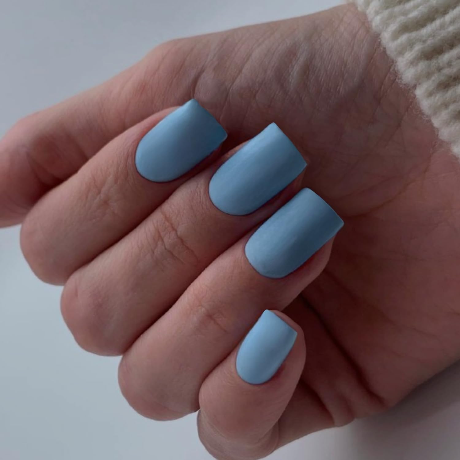 KQueenest Soft Gel Press on Nails Short Medium Square, Matte Baby Blue False Nails Short Coffin - Image 3