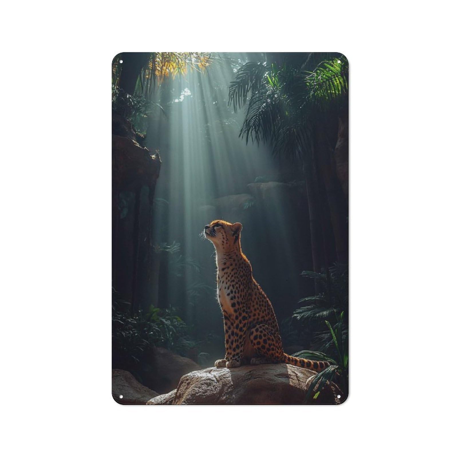 Junmoney Style-9-1 Retro Cheetah In Jungle Sunlight Vintage Tin Sign 30X20cm, Retro Room Decor For Lounge, Study, Pub Or Wall Gallery