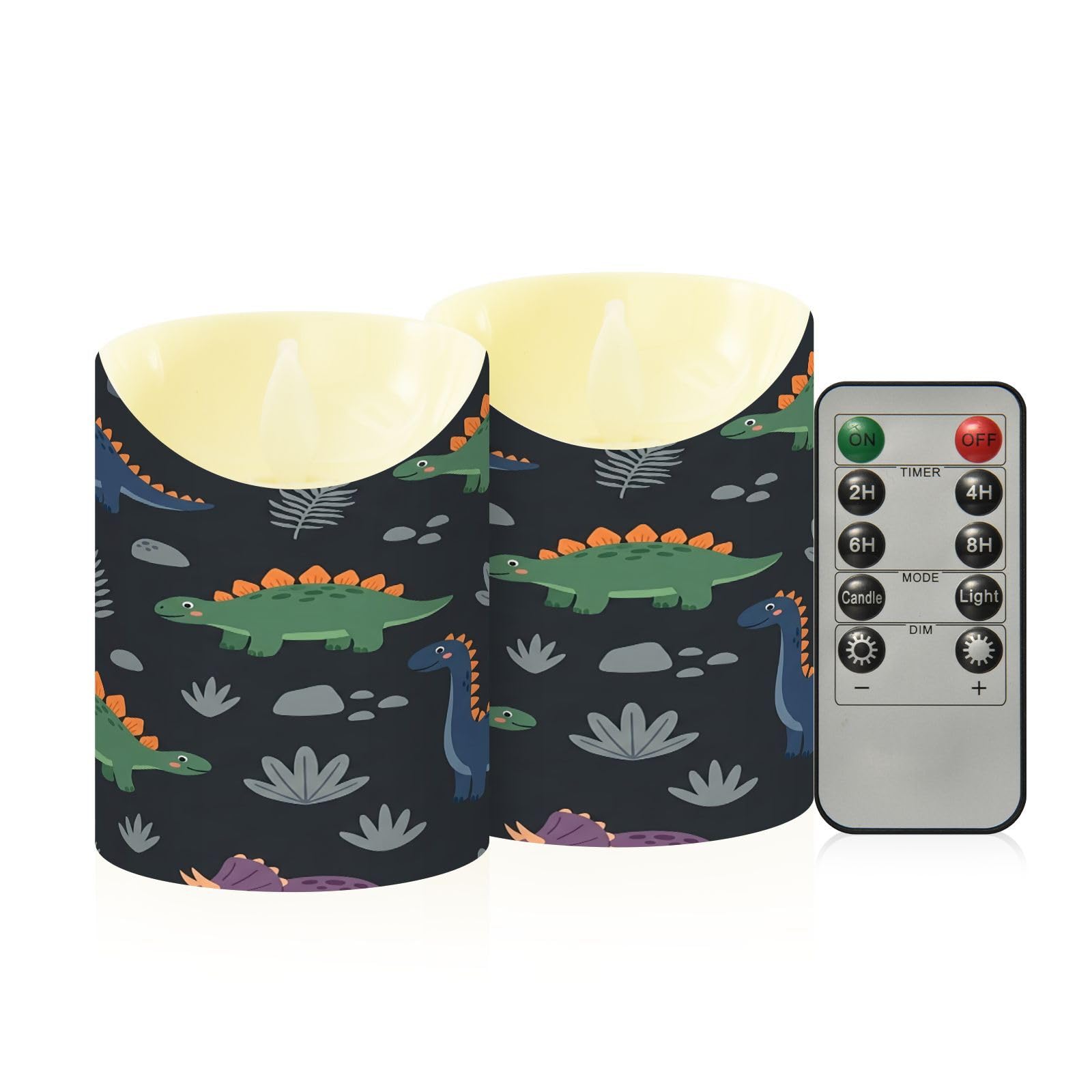 Ewusp Dinosaur Flameless Candles Battery Operated Flickering LED Pillar Candles Set of 2 with Remote Control & Timer, for Home Decor Wedding Holiday Party Centerpieces