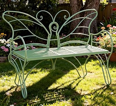 Boweniog Outdoor Bench Patio Outdoor Garden Bench with Built-in Table, Butterfly Bench for Outside, 3 People Outdoor Bench Garden Bench Front Porch Furniture (Green, 49.2inch)