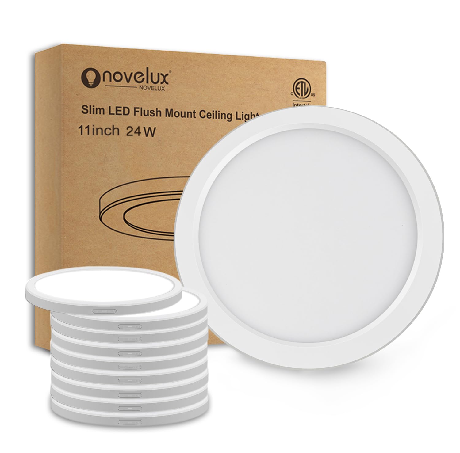 NOVELUX 11 in LED Ceiling Light Flush Mount,ETL Listed Ultra Slim 0.63" Thick Round Flat Ceiling Lamp Dimmable 5000K Ceiling Light Fixtures for
