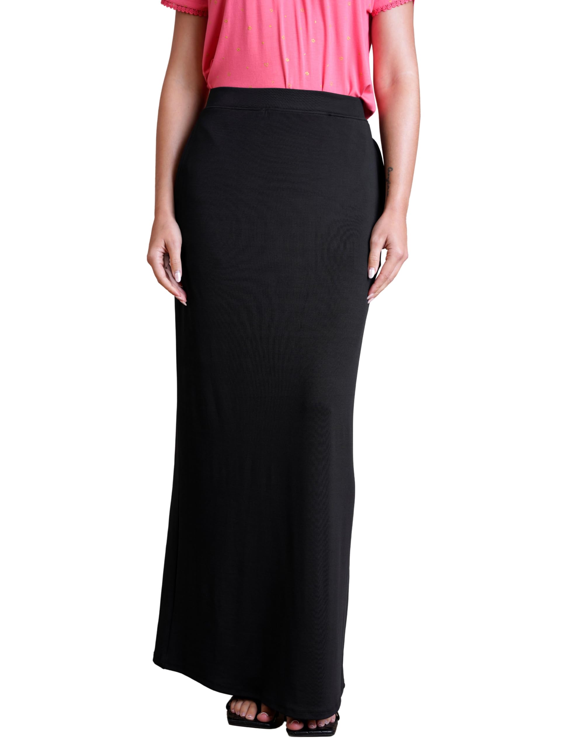 Enorsia Women's Black Detailed Stitched Jersey Comfort Fit Skirt - Uk 12