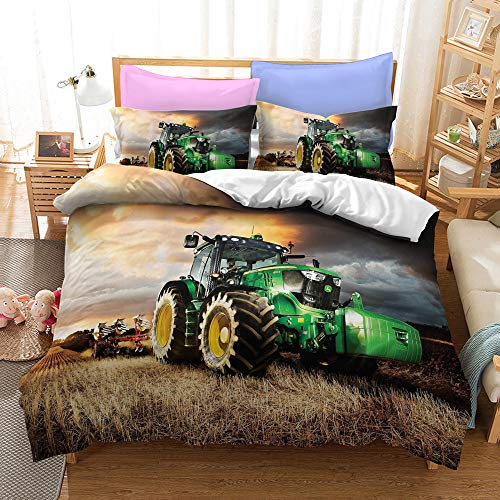 BLSM Parure de lit tracteur 3D 2/3 pièces avec housse de couette et taie d'oreiller (200 x 200 cm) Cover