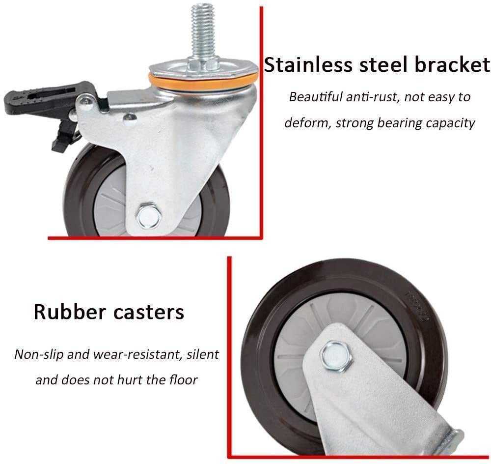 X4 Roulette en Caoutchouc 4in Roue de Roulette pivotante Meuble Industriel Roue de Remplacement-avec Tige de vis de Frein M14 / 16x30mm Charge 300kg-M16_4_Brake
