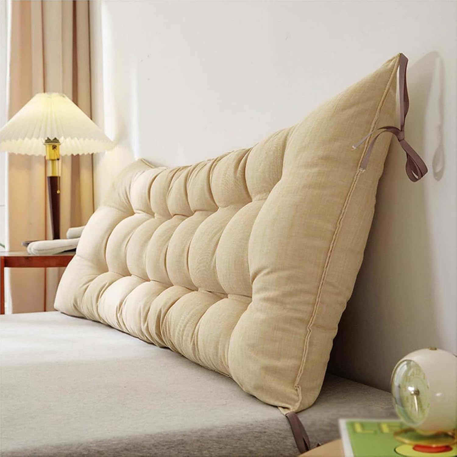 Lesekissen 50x180cm Beige - Rückenkissen Mit Bindern Für Bett & Sofa