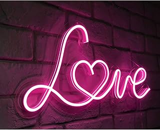 Britrio LED Neon Light Sign, 17â€x8†Pink Love Neon Sign Wall Hanging Art for Bar Pub Party Shop Window Bedroom Living Room Kid’s Room,Home Decor Neon Night Light USB Powered(Pink Love)