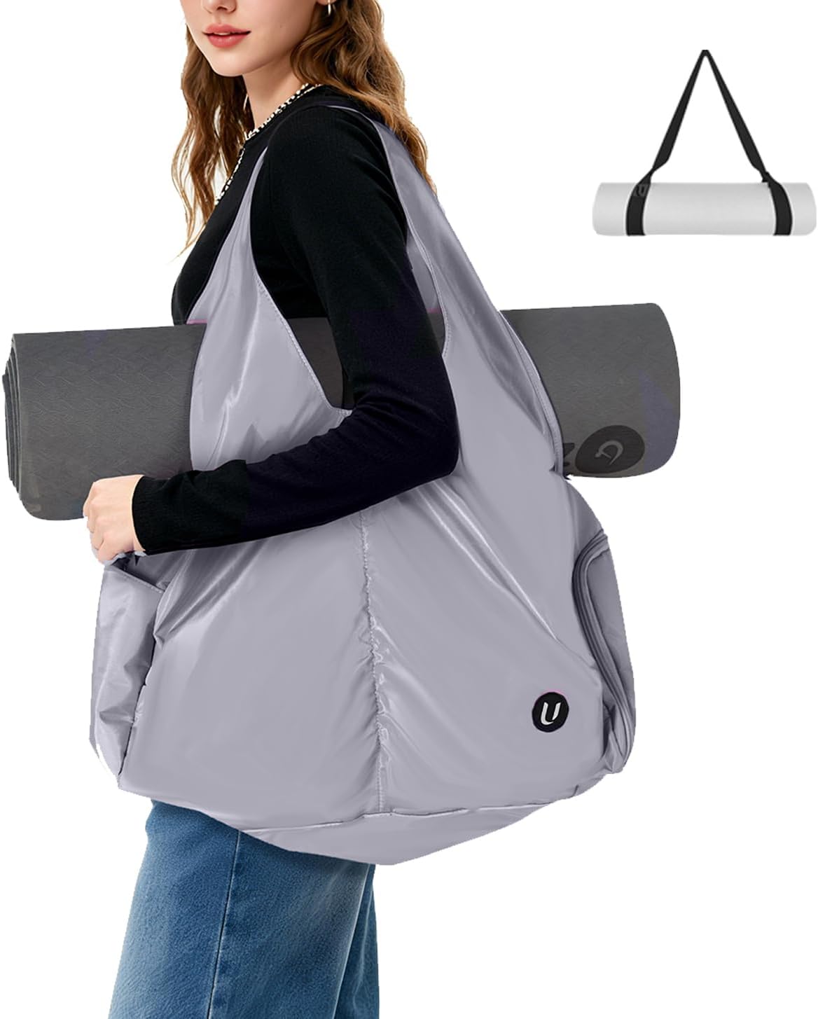 Yoga Bag for Women, Gym Tote Bag with Shoe Compartment & Wet Dry Pocket, Water Resistant Yoga Mat Bag with Adjustable Strap
