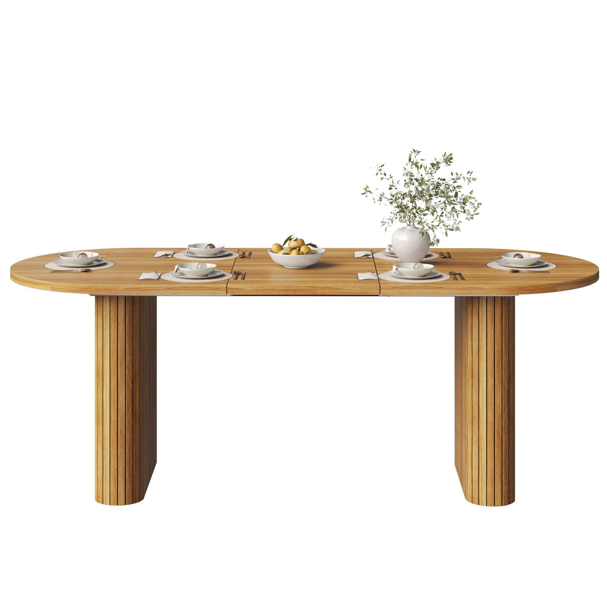 Tavolo da pranzo allungabile 120-160 cm, tavolo in legno ovale con struttura verticale, portata fino a 60 kg, 3 colori: legno naturale (marrone)