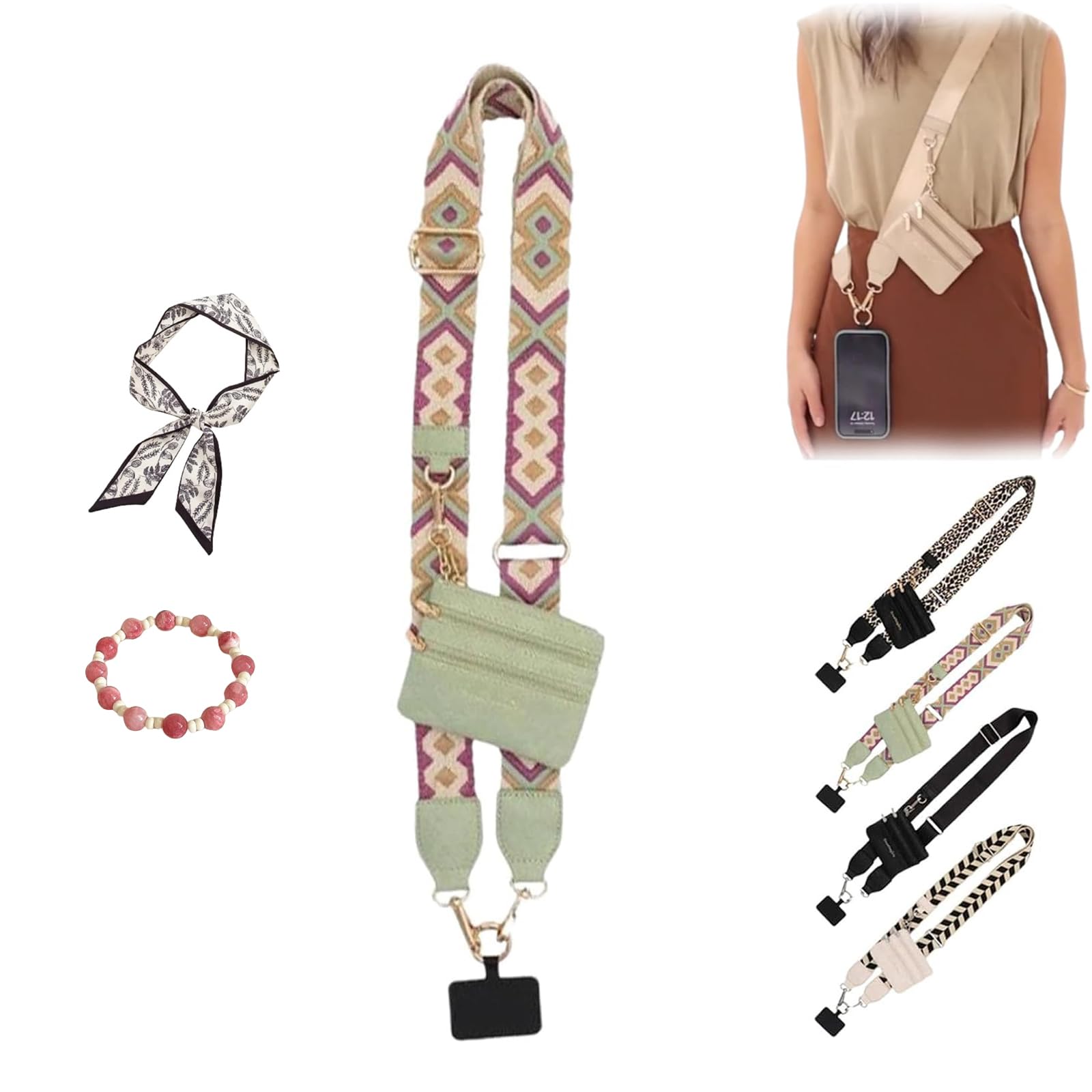 Glsayzu Women's C Phone Strap With Zippered Pouch, Lip And Strap For Phone With Wallet Rossbody, Ell Phone Strap Rossbody (C)