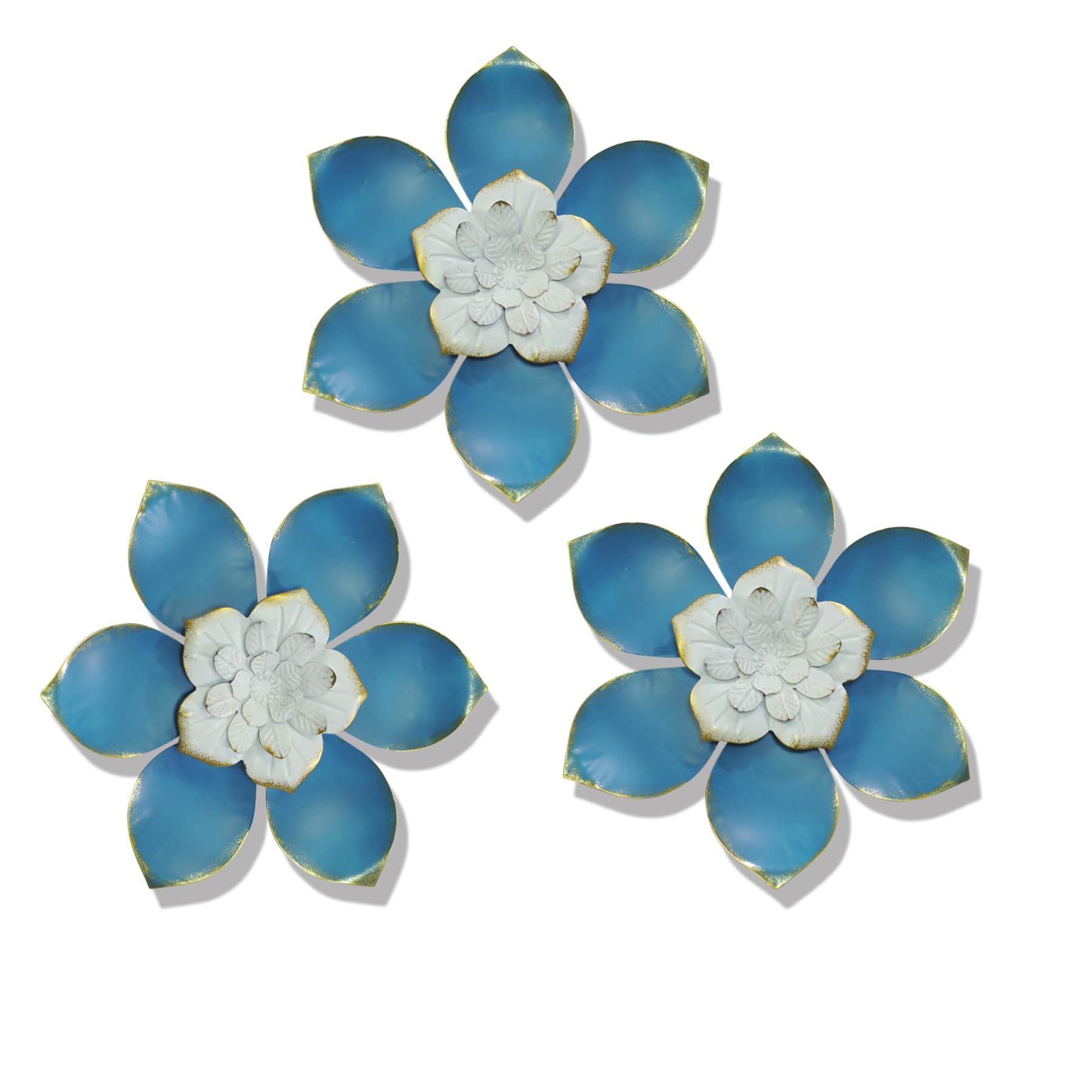 LOVNAHO Flowers Metal Wall Art Decor Mordern Multiple Layer Blue Decorative Wall Decor For Living Room,Kitchen - Indoor/Outdoor Wall Art -3pack 41.3 x13.7 inch