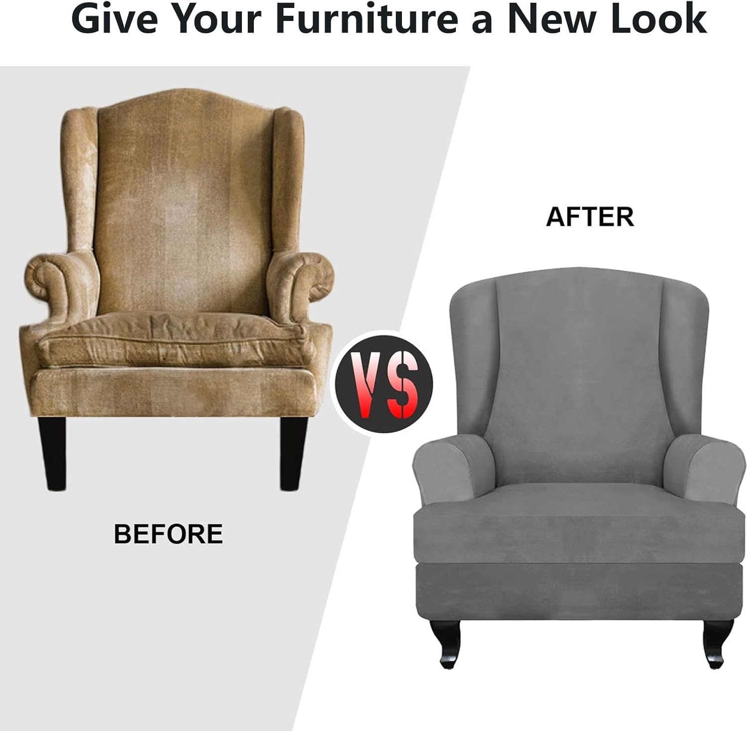 Konsilsa Velvet Armchair Cover,Wingback Chair Covers Wing Chair Slipcover 2-Piece Wing Chair B Wing Backed Chair Covers slipcovers for wingback Chairs (Color : G)