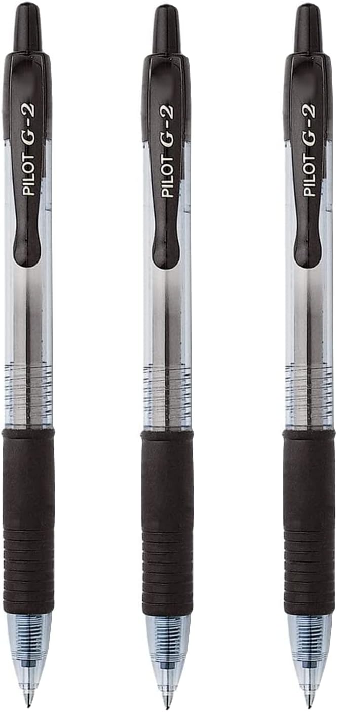 PilotG2 Black Retractable Rollerball Pen Pens Extra Fine Gel Ink Refillable 0.5mm Nib Tip 0.3mm Line G2-5 (Pack Of 3)