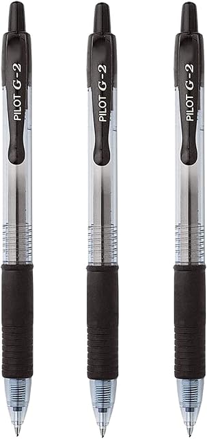 Pilot G2 Black Retractable Rollerball Pen Pens Extra Fine Gel Ink Refillable 0.5mm Nib Tip 0.3mm Line G2-5 (Pack Of 3)